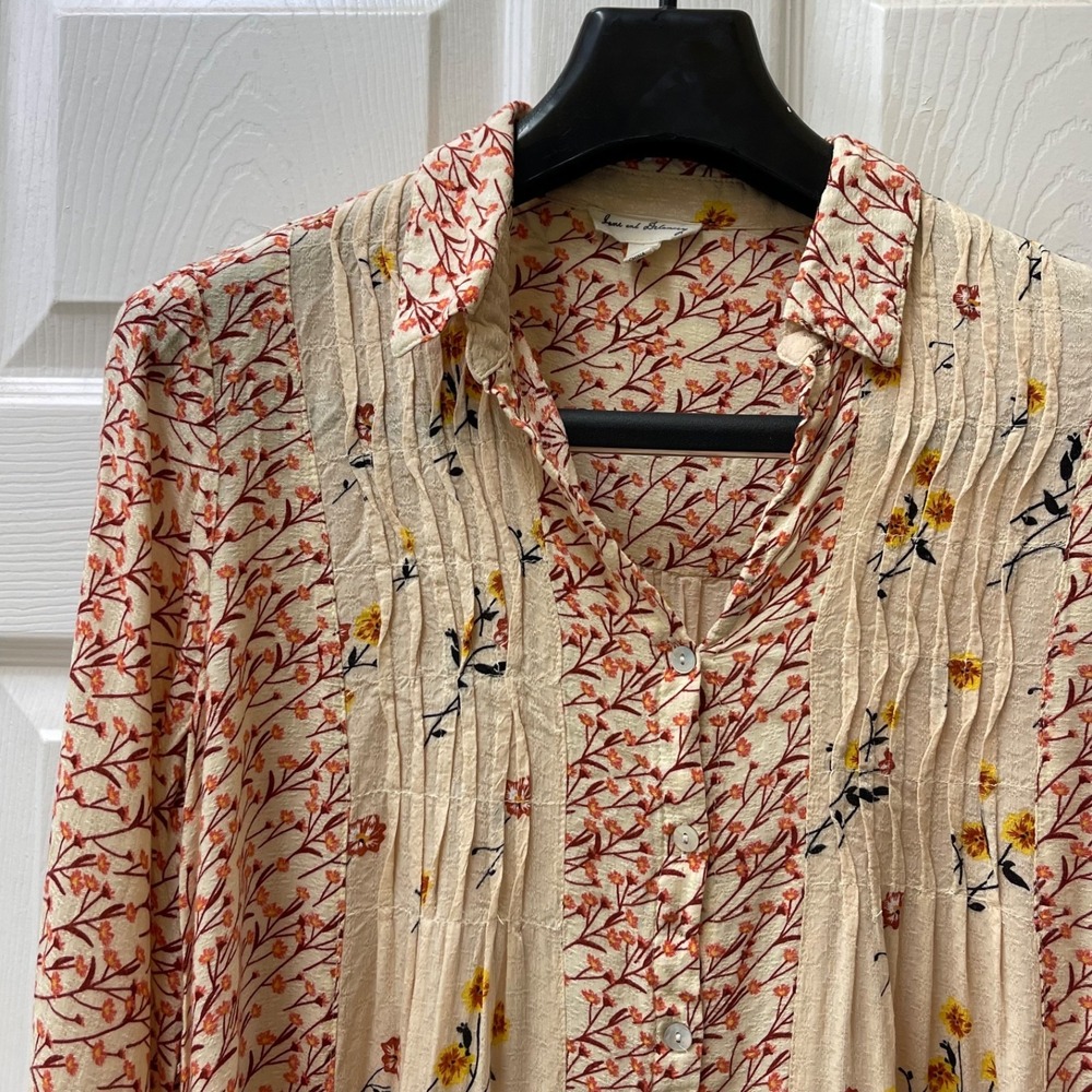 Jane & Delancey Women's M‎ Floral Collared Pleated Button-Up Tunic Cottagecore
